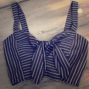 Striped front tie crop top. Stretch back
